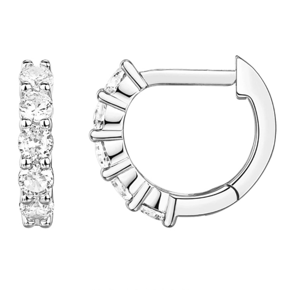 14K Gold Plated Sterling Silver Post CZ Huggie Hoop Earrings White Gold